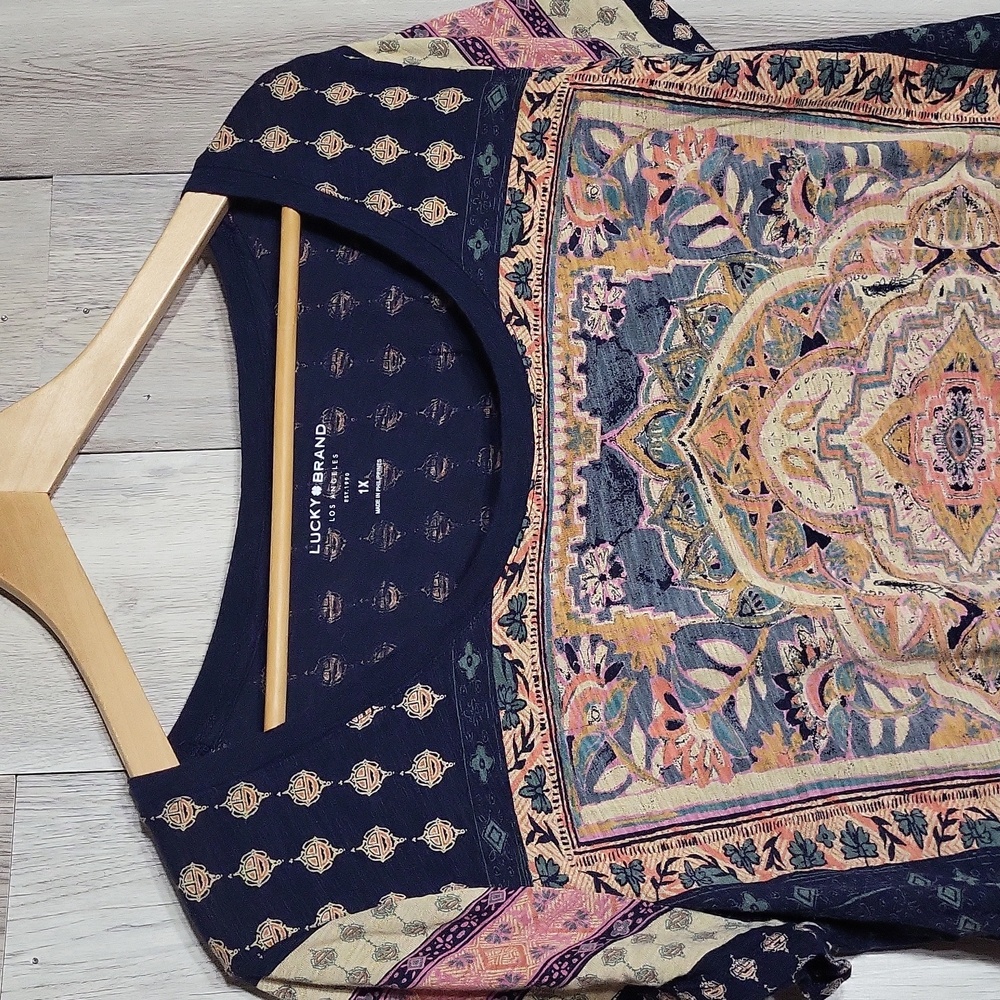 Lucky Brand Womens 1X Persian Carpet Tee Shirt‎ Top Lightweight Boho - Picture 3 of 7